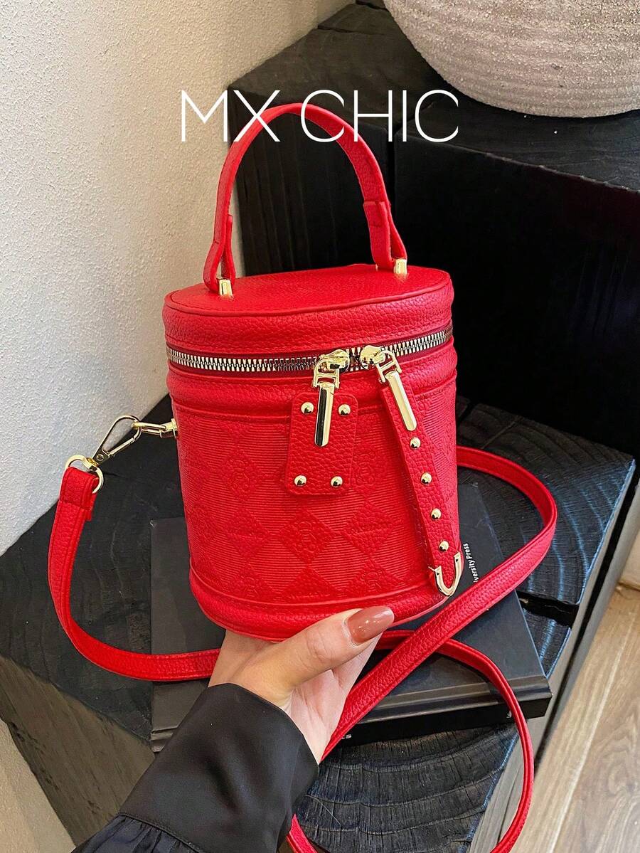 Bolso de mano de color rojo con contraste, bolso de hombro y cruzado mini de unicolor y elegante para mujer, modelo 2024 - Rojo - Ver 1
