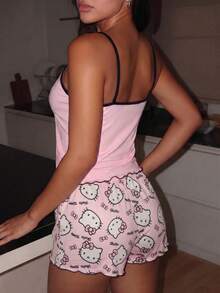 Hello Kitty 2026 Women's Summer Pajama Set 2 Pieces Sleepwear Set Pajama Pants Robe Y2K Style Loungewear Shorts + Top Casual Set - Apricot - View 5