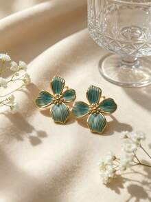 2/6/9 Pairs Bohemian Style Floral Earrings, Gold Five-Petal Flower Pendant Earrings, Metal Stamen Design, Exaggerated Floral Shape, Summer Forest Style, Women's Jewelry, Perfect Holiday Gift For Family And Friends - Multicolor - View 4