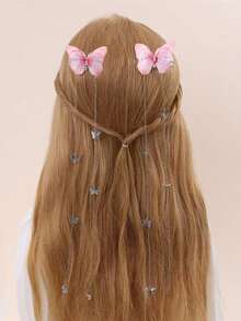 2pcs Girls' Butterfly Chain Pendant Hair Clips For Daily Decoration - Multicolor - View 1