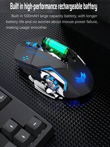 1 Pieza Ratón De Juego Inalámbrico Recargable 2.4g Silencioso Con Puerto De Carga Tipo-c Y Retroiluminación Rgb Para Uso En La Oficina Y El Hogar, Compatible Con Computadora De Escritorio Y Portátil - Negro - Ver 9