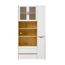 Highboard With Adjustable Shelves And Drawers, Sideboard With Pull-Out Shelves And Ribbed Glass, Ideal For Dining Room, Living Room And Kitchen - White+Natural - 查看 12