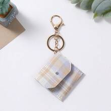 1pc Neutral Plaid Mini Pouch Keychain, Small Bag Pendant, Fashionable Daily Practical Accessory - Multicolor - View 7