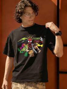 Men's Marvel Spider-Man Vs Sinister Six Graphic Casual Tee, 100% Cotton Summer Streetwear Short Sleeve T-Shirt - Black - View 3