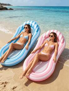 1pc Inflatable Lounge Chair, Inflatable Floating Bed, Dual-Color Patchwork Design, With Pillow, Suitable For Water, Beach, Seaside, Swimming Pool, Theme Party, Water Inflatable Float, Water Resting Seat, Pool Inflatable Float, Pool Raft, Air Pump Sold Separately - Multiple Styles - View 1