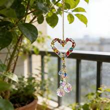 Boho Gold Chain Multicolor Gem Heart Sun Catcher Iridescent Faceted Crystal Drop Hanging Decor Aesthetic Room Window Wall Photo Prop Decoration - 20 Pink Heart-shaped Balls - View 1