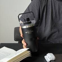 1pc Oversized Insulated Tumbler, High-Capacity Water Bottle With Handle, Suitable For Hot Water, Thick Straw Cup For Home Use - Multicolor - View 44