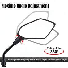 2 Pcs Cycle Mirrors Rear View Side Mirror For Scooter, ATV, Bike, Cruiser, Snow Bike, With M8 M10 Threaded Bolts, 7/8" Handlebar Mirror Mount Universal Cycle Mirrors, Compatible With Bike, Scooter, UTV, Dirt And More - Black - View 7