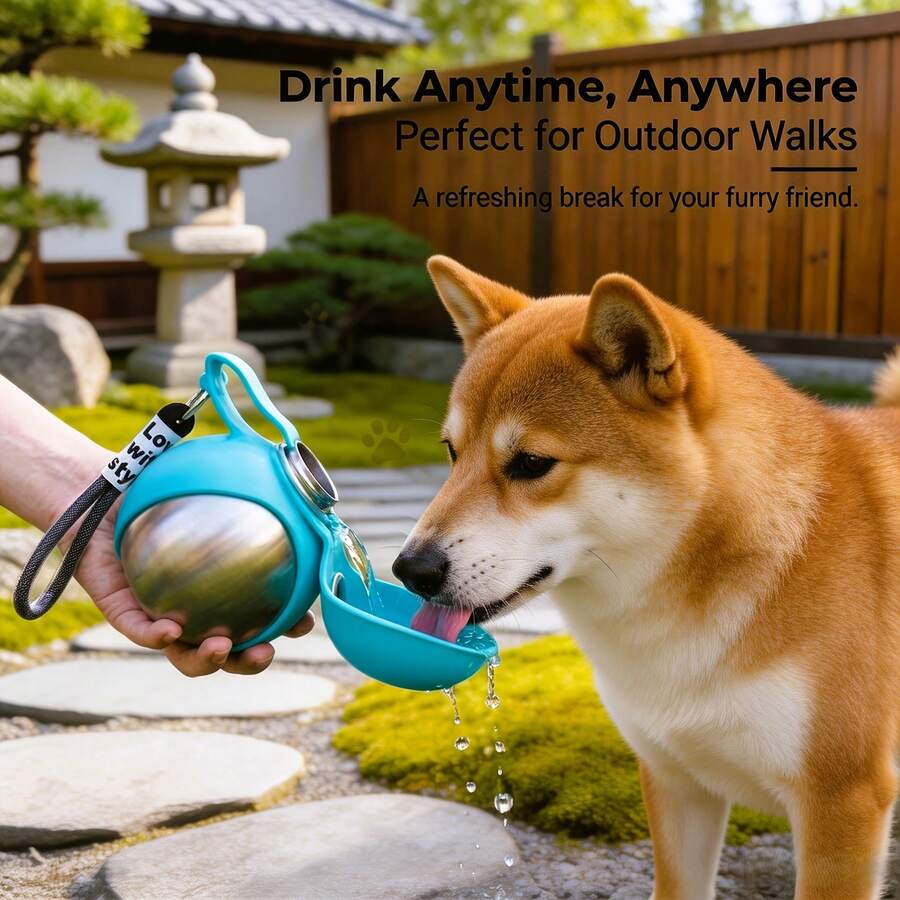 Leak Proof 285ml Pet Water Bottle With Foldable Bowl, Portable Travel Dispenser For Small Dogs Cats, One Hand Use For Outdoor Walking Hiking