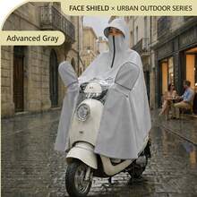 1pc Grey High Neck Wide Brim Raincoat, Oxford Fabric, Full Body Waterproof Face Protection, Suitable For Outdoor Use, Warm, Cycling, Carnival, Valentine's Day, Spring/Summer Choice, Travel, Unisex - Unisex - View 9