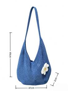 1PCS Blue Large Capacity Beach Tote Bag Women Lightweight Reusable Shoulder Bag For Swim Travel Picnic Daily - Blue - View 2