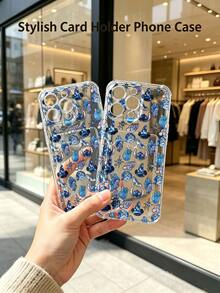 1 unidad Patrón de iconos de personajes de  azules Funda para GALAXY S24,Esquinas con airbag antichoque reforzado, tarjetero oculto trasero para tarjetas y carnets. Cuenta con diseño elegante, ideal para uso diario y viajes. - transparente (transparente) - Ver 3