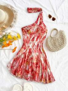 Vestido mini sexy de vacaciones para mujer con estampado floral romántico, tirantes de lazo y volantes en la parte trasera abierta - Multicolor - Ver 5