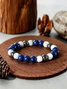 8mm Lapis Lazuli & Howlite Anxiety Relief Beaded Bracelet , Bohemian Gift Outfit Accessory For Men,Meditation Spiritual Healing Jewelry Bracelet - Multicolor - View 2