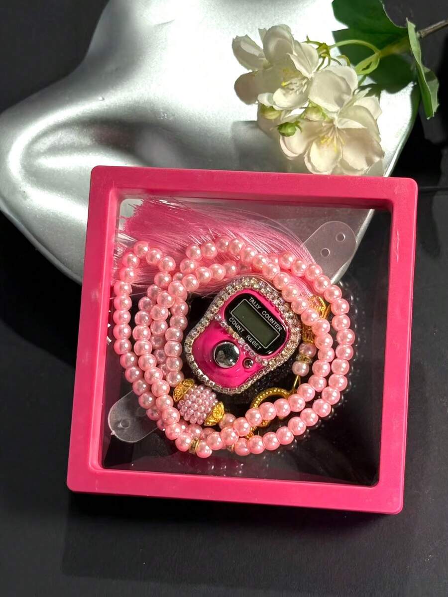 1 buah Kalung Penghitung Manik-manik Doa Muslim Islami, 99 buah Mutiara Imitasi 6mm, Tersedia 8 Warna, Aksesori Wanita Modis, Dengan Fungsi Penghitung, Gaya Minimalis, Kemasan Kotak Hadiah Ideal - Beraneka warna - View 1