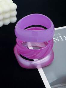 3pcs/Set Minimalist Asymmetrical Resin Purple Gradient Sequin Bracelets, Niche Design, Fashionable Versatile, Suitable For Women's Daily Personalized Styling Or Vacation Travel Wear - Purple - View 1