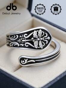 S925 Sterling Silver Dragonfly Open Ring, Gothic Vintage Carved Adjustable Ring, Punk Style Unisex Silver Jewelry, Daily Wear Mother's Day Gift Birthday Gift Gift Box - Dragonfly Spoon Ring - View 6
