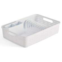 Organizador de escorredor de pratos Zylx Shopping com porta-talheres, série Bamboo (44x30x10 cm) - Disponível em 4 cores - Branco - Ver 3