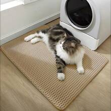 Double-Layer Honeycomb Design Cat Litter Mat, Waterproof, Anti-Slip And Urine-Collecting Function, Helps Collect Cat Litter, Suitable For Various Cat Litter Boxes, Sandboxes, Cat Supplies, Cat Bedding, Cat Beds, Dog Feeding Mat, Urine-Proof Mat, Sleeping Mat - Black - View 2