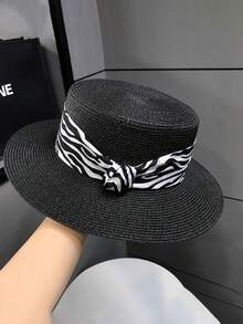 1pc Women's Straw Hat Bohemian Polyester Fashion Outdoor New Style Wide Brim Personalized Sun Protection Breathable Solid Color Straw Hat Suitable For Daily Outdoor Use - Multicolor - View 5