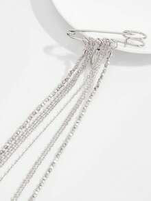 1pc Elegant Geometric CCB Beaded Pendant Tear Drop Tassel Brooch, Suitable For Wedding Party, Vacation, Perfect Gift For Couples, Birthday Surprise - Silver - View 4