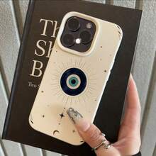 1pc TPU Evil Eye Star Moon Guardian Pattern Phone Case Compatible With IPhone 17 Pro Max/17/16 Pro Max/15/13/12/11/ S20 FE/A15/S24/A55/ Note 11/Note 12/Note 13 Pro Full Coverage Shockproof Soft Shell Protective Cover - White - View 1