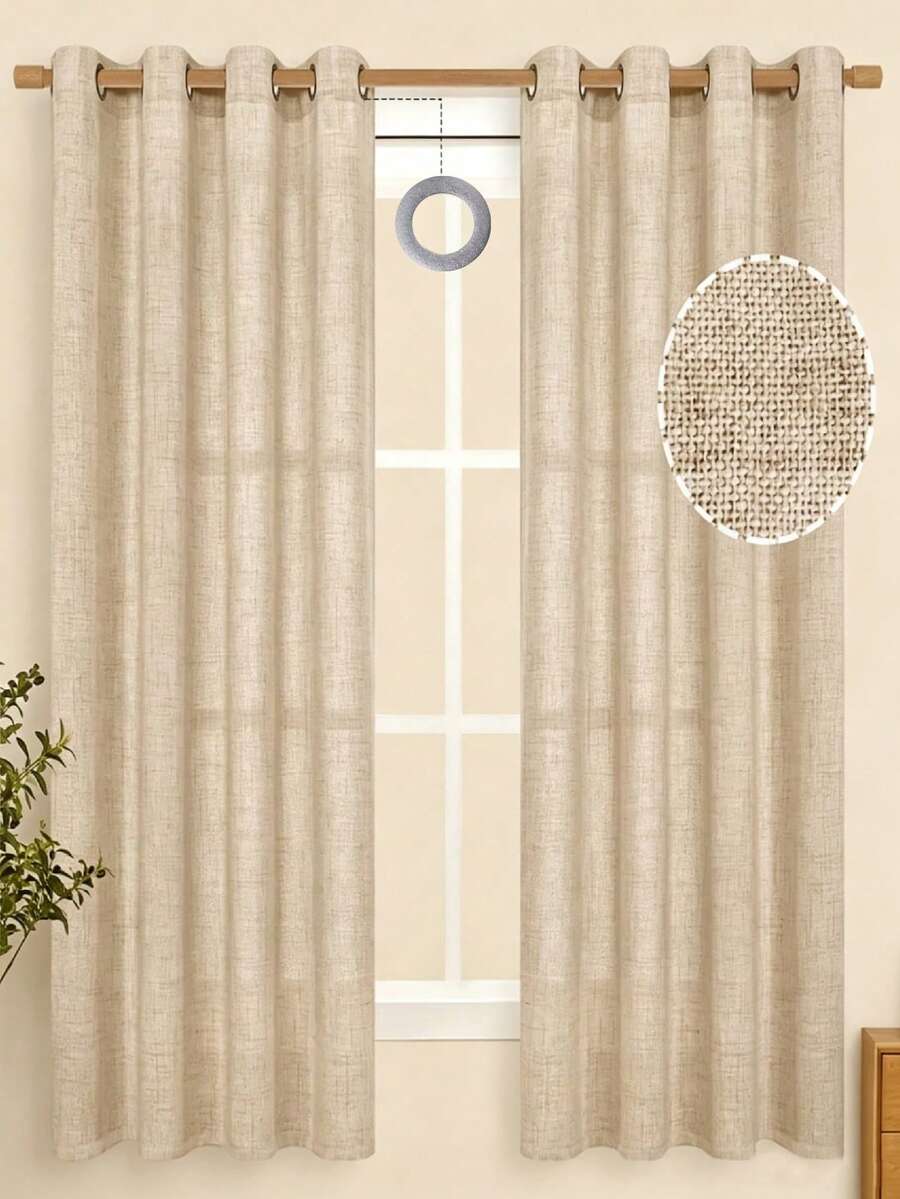 1pc Linen Material Modern Linen Gauze Curtain - Japanese Linen Style, Rod Pocket Design, Suitable For Living Room And Bedroom - Transparent And Light Filtering Curtain, Living Room Curtain, Bedroom Curtain (Tieback Not Included) - Multicolor - View 1