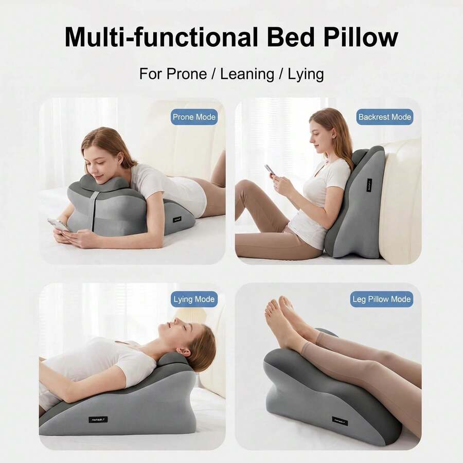 1pc Adjustable Wedge Pillow, Ergonomic Backrest For Bed Use With Phone And Gaming, Suitable For Different Postures And Scenarios, Contoured Support For Flat Sleeping Position, Detachable Headrest For Relaxation - Multifunctional Cushion - View 1