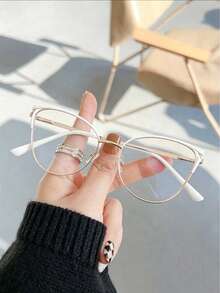 1 par de gafas de mujer con diseño único de ojos de gato de metal con cristales de diamante y lentes transparentes brillantes - transparente - Ver 18