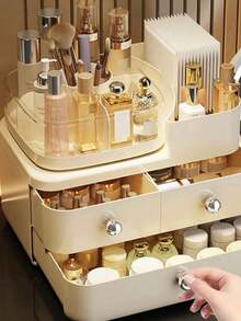 1pc Rotating Desktop Drawer Makeup Organizer, Dust-Proof Large Capacity Vanity Shelf, Suitable For Storing Lipstick And Skincare Products, Makeup Storage Box, Multi-Functional Skincare Product Storage Rack, Women's Gift, Christmas Gift, Creative Gift For Women, Room Decor - Multicolor - View 3