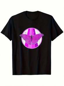 Vibrant Monarch Butterfly Print, Lightweight And Breathable, Short Sleeve, Round Neck, Casual T-Shirt For Everyday Wear, Outdoor Sports, Spring/Summer/Autumn, Sizes XL - 5XL - 黑色 16 - 查看 1