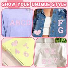 40pcs Pink Diamond Pearl Appliques (No Adhesive), Includes 26 A-Z English Letters, 10 0-9 Arabic Numerals And 4 Heart Patterns, Can Be DIYed On Clothing, Fabric And Backpacks - Glue-free - View 3