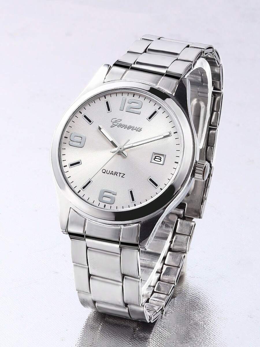 1pc Boys Silver Alloy Strap Casual Round Dial Quartz Watch, Suitable For Daily Wear - Silver - View 1