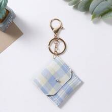 1pc Neutral Plaid Mini Pouch Keychain, Small Bag Pendant, Fashionable Daily Practical Accessory - Multicolor - View 10