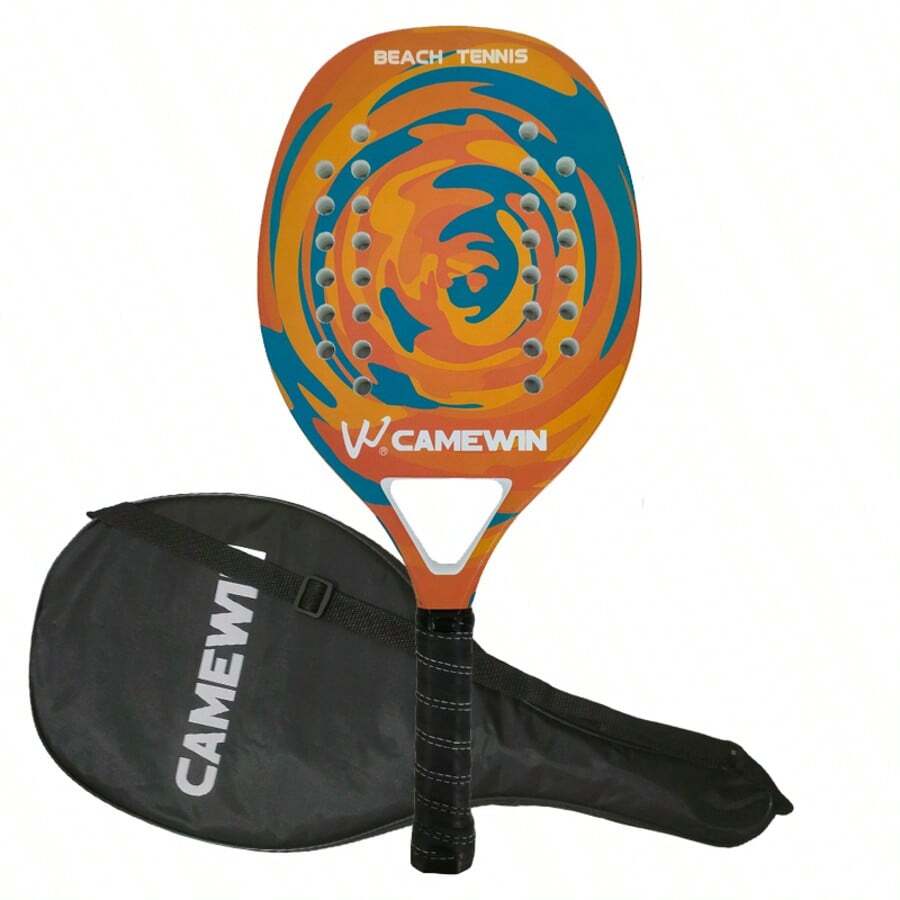 W®CAMEWIN 新款板式網球拍 沙灘網球拍 50%碳纖維 戶外運動網球拍 EVA發泡內芯 通用球拍 男女成人適用 新幾何圖案 表面粗糙 送禮用 附網球拍袋