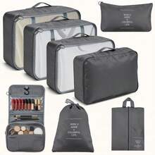 8pcs Packing Cubes Travel Set, Luggage Organizer Mesh Breathable Travel Containers, Plane Travel Essentials Dorm Room Essentials College Cruise Essentials, Travel Essentials Travel Necessities For Clothes Shoes Cosmetics Suitcase Organizer - Black - View 1
