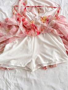 Vestido mini sexy de vacaciones para mujer con estampado floral romántico, tirantes de lazo y volantes en la parte trasera abierta - Multicolor - Ver 4