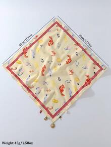 1件女款時尚夏季海灘海洋風熱帶魚蟹殼印花正方形絲巾 - 附螃蟹椰子樹太陽吊飾裝飾，多功能女款絲巾髮帶髮飾正方形絲巾，聚酯纖維材質，適合日常穿著 - 彩色 - 查看 5