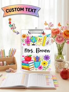 1pc Custom Teacher Name Clipboard, Personalized Teacher Clipboard, Colorful School Illustration,Teacher Appreciation Gift, Back To School,End Of Year,Gift For Preschool Elementary Educators,Desk Keepsake,Metal Clip - Multicolor - View 2