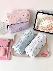 1pc Cute Polka Dot Pencil Case, Large Capacity Padded Stationery Storage Bag With Inner Mesh Pocket, High-Value Zippered Organizer, Multifunctional Makeup/Study Supplies Pouch For Girls, Back To School Gift, School Essential - Multicolor - View 3