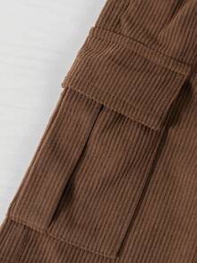 Boys' Dark Brown Corduroy Cargo Shorts, Summer Multi-Pocket Mid-Length Casual Pants, Big Kids - Brown - View 4