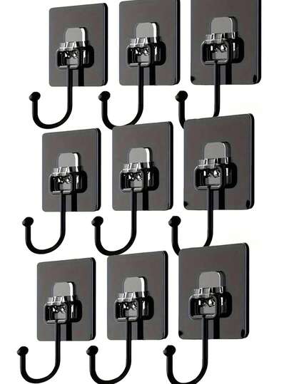 20pcs Black Seamless Multi-Function Strong Adhesive Hooks For Clothes, Bathroom And Kitchen Accessories