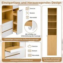 Highboard With Adjustable Shelves And Drawers, Sideboard With Pull-Out Shelves And Ribbed Glass, Ideal For Dining Room, Living Room And Kitchen - White+Natural - 查看 9