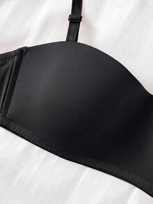 1pc Women's Comfortable Casual Wireless Sexy Soft Lightweight Half Cup Solid Color Bralette Bra With Adjustable Shoulder Straps - Black - View 10
