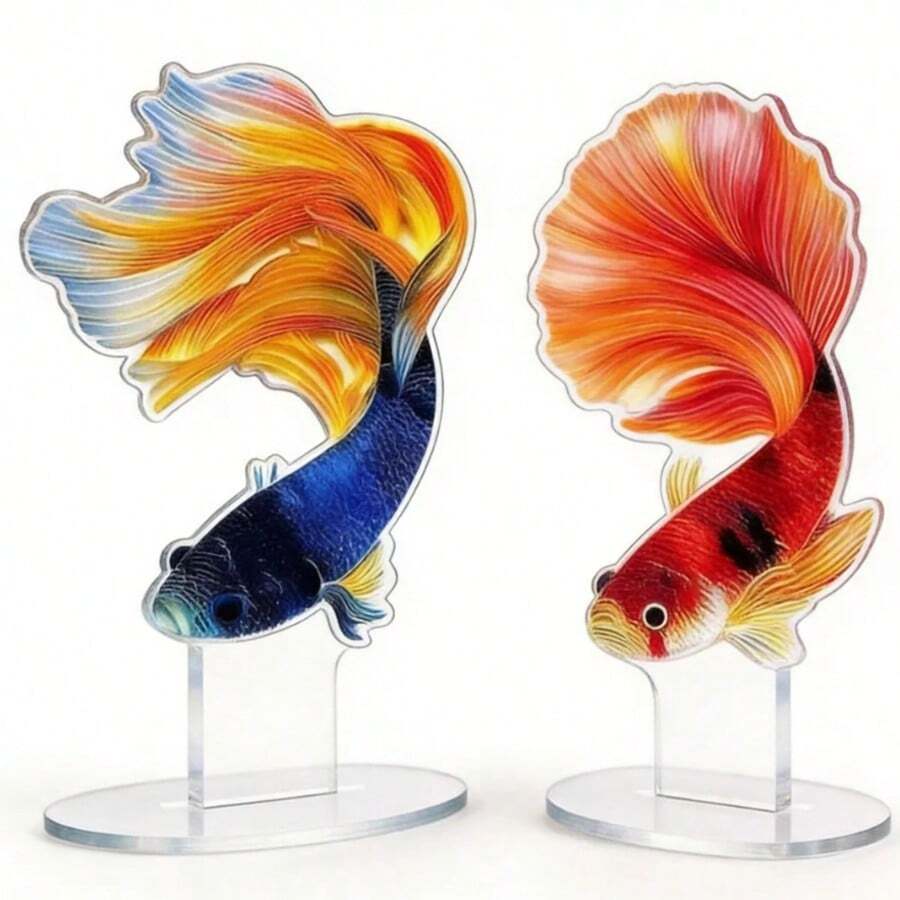 1件 2D平面高畫質印刷非3D裝飾壓克力錦鯉魚創意立牌，居家客廳玄關酒櫃擺飾裝飾禮物，適合送給家人與朋友