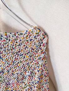 1pc Contrast Color New Design Niche High-End Elegant Unique Elegant Top Hollow Long Sleeve Round Neck Gentle Style Casual Knit Sweater Vacation - Multicolor - View 6