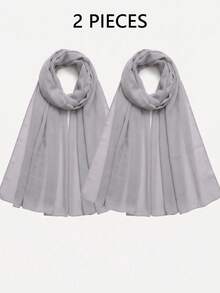 2pcs Solid Color Women's Chiffon Headscarf Shawl - Light Gray 2-pack - View 3