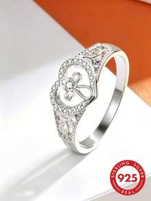 1 pièce Bague femme en argent sterling 925 avec cœur et croix incrustés de zircone cubique, bijoux pour femme, à porter au quotidien, cadeau pour la Saint-Valentin, Noël, avec boîte cadeau - Argent - Voir 4