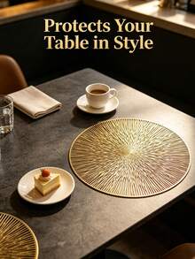 8pcs/Set Gold Hollow Out Pvc Placemats(4pcs) & Coasters(4pcs), Easy To Clean, Waterproof, Slip-Resistant, Heat Resistant, Ideal For Table Decoration And Special Occasions Like Wedding, Party, Festival - Gold 8-piece set (4 placemats, 4 coasters) - View 10
