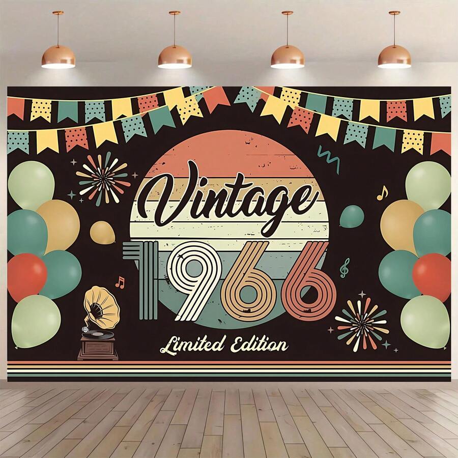 60th Birthday Decoration Set, Unisex, Includes Pre-Set 1966 Vintage Banner Party Decorations And 1966 Backdrop, Suitable For 60th Birthday Party Or Retirement Party Decoration - View 1